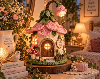 Crochet Fairy House Pattern, Flower Roof Cottage with LED Light (PDF Download)