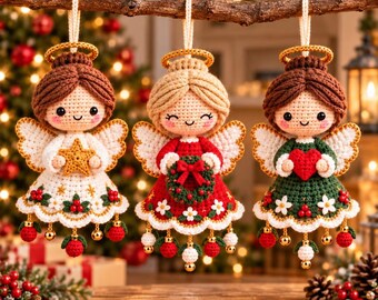 Christmas Angel Ornament Trio Crochet Pattern PDF, Three Coordinated Angels (Digital Download)