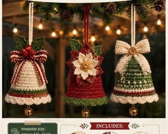Crochet Christmas Bell Ornament Trio Pattern (PDF Download)