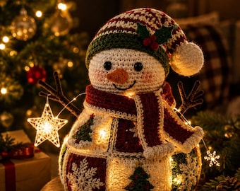 Light-Up Snowman Crochet Pattern, Amigurumi Christmas Decor, Intermediate PDF Tutorial (Instant Download)