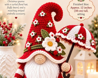 Woodland Berry Gnome Crochet Pattern, Christmas Amigurumi with Umbrella (PDF Download)