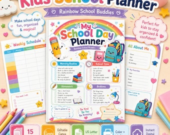 Kids School Planner Printable | Homework Tracker, Weekly Schedule (Editable Canva Template)
