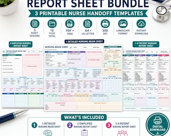 Nursing Report Sheet Bundle: 3 Printable Handoff Templates (Digital Download)