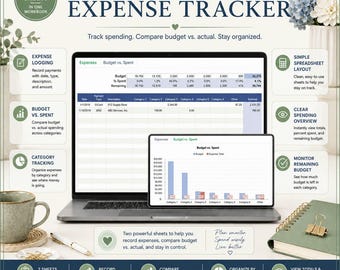 Excel Expense Tracker & Budget Planner | Track Spending, Compare Budget (Digital Download)