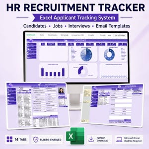HR Recruitment Tracker Excel | Applicant Tracking System | Candidate Tracker | Interview Scheduler | Hiring Dashboard | Digital Download