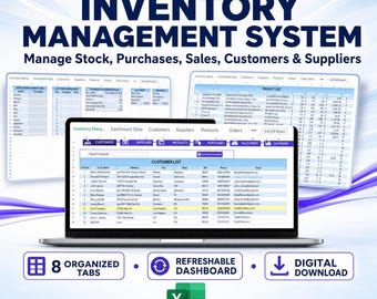 Inventory Management Excel Template | Stock Tracker, Sales, Orders (Digital Download)