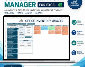 Office Inventory Manager Excel Template | Equipment & Asset Tracking (Digital Download)