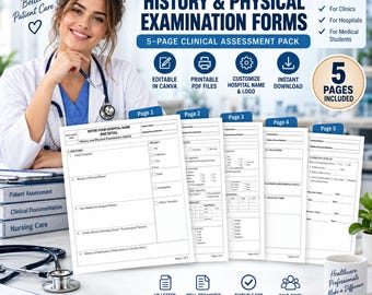 Adult History & Physical Exam Form | 5-Page Clinical Assessment Template (Digital Download)