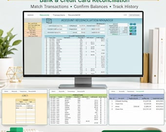 Monthly Bank Reconciliation Excel Template | Account Reconciliation Spreadsheet | Credit Card Tracker | Small Business Digital Download