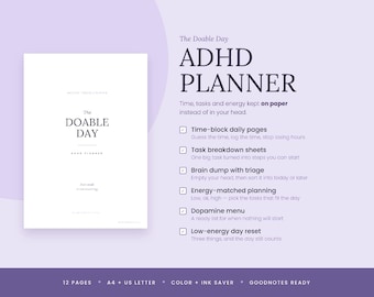 ADHD Planner Printable, Undated Daily, Neurodivergent Adult, Time Blocking, Brain Dump (A4 US Letter)