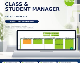 Class Student Manager Excel Template, Schedule, Enrollment, Payment Tracker (Digital Download)