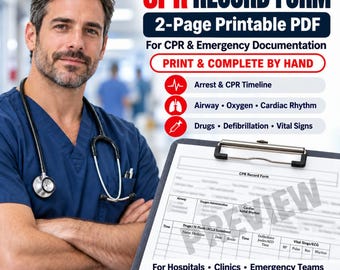 CPR Record Form Printable PDF | Code Blue Documentation Sheet (Digital Download)