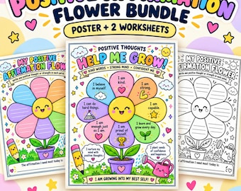Positive Affirmations for Kids Poster | Self Esteem Worksheets | Growth Mindset SEL Printable | Counselor Resource