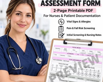 Nursing Assessment Form Printable PDF | Patient Documentation Sheet (2 Pages)
