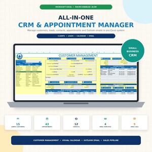Lead & Appointment CRM Excel Template | Client Tracker | Customer Database | Sales Pipeline | Contact and Email Log | Small Business CRM