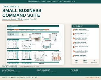 Small Business Command Suite | 7-in-1 Excel/Google Sheets Bundle (Digital Download)