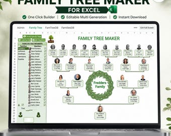 Automatic Family Tree Maker for Excel | Multi-Generation Genealogy Chart (Digital Download)