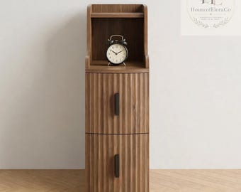 Nightstand  Walnut Fluted Narrow 2 Drawer Bedside Side Table