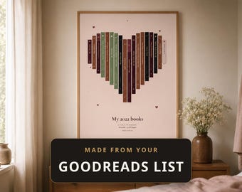 Stampa a forma di cuore con libri in stile cottagecore, decorazione murale personalizzata per la lettura, poster personalizzato con dorso, regalo per lei, download digitale