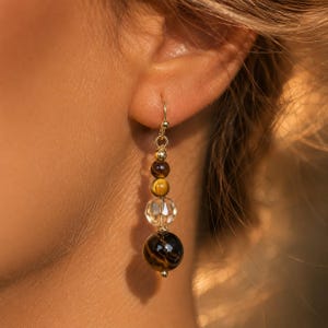 Pendientes Marrones Efecto Ojo de Tigre, Pendientes de Cuentas Vintage