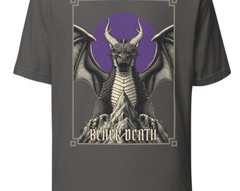 Black Death dragon t-shirt, dark fantasy dragon graphic tee, RPG D&D tabletop gamer shirt, gothic dragon graphic apparel, mythical beast tee
