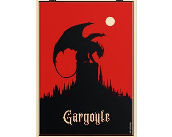 Póster de gárgola, arte mural gótico, lámina de arte de fantasía oscura, lámina de gárgola de catedral, decoración de brujas para el hogar, estética de habitación gótica, arte gótico