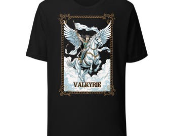 Camiseta de valquiria, camiseta gráfica de mitología nórdica, camiseta de diosa guerrera alada, ropa de Odín Valhalla, ropa de doncella escudera de fantasía