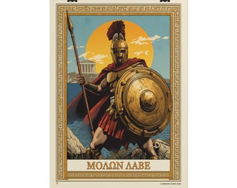 Póster de guerrero espartano, lámina artística de la odisea griega, decoración de Molon Labe, arte mural de historia antigua, diseño de oficina masculino, regalo de mitología épica