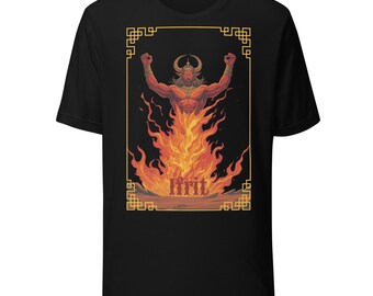 Camiseta premium Ifrit, camiseta gráfica de demonio de fuego, ropa de diablo rojo de fantasía oscura, camiseta de mitología ocultista de djinn, camiseta gótica satánica de dnd