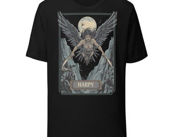 Camiseta de arpía, camiseta gráfica de mitología griega, camiseta de criatura mítica de fantasía oscura, ropa gótica de monstruo alado, camiseta de sirena folclórica