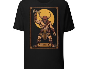 Camiseta de minotauro, camiseta gráfica de mitología griega, camiseta de monstruo del antiguo laberinto, ropa de criaturas de fantasía oscura, camiseta de cómic retro