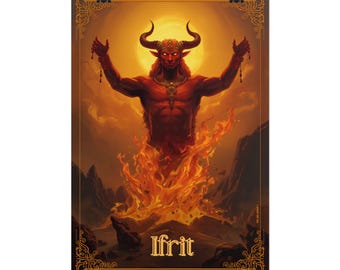 Póster alternativo de Ifrit, arte mural de demonio de fuego, lámina de fantasía volcánica oscura, decoración de la ira del genio Ifrit, lámina de arte gótico del diablo, v2
