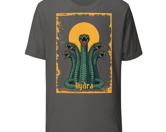 Camiseta de Hydra, camiseta gráfica de mitología griega, camiseta de monstruo serpiente de múltiples cabezas, ropa de bestia marina antigua, camiseta de cómic de fantasía oscura