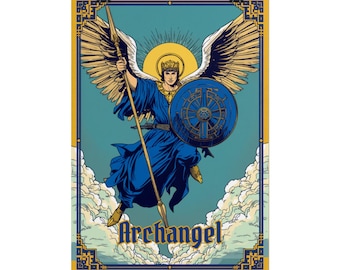 Póster de arcángel, lámina artística de guerrero divino, decoración de pared con alas de ángel sagrado, lámina de guardián celestial, arte mural de mitología y fe