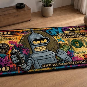 Bender Robot Money Doormat | 100 Bill Pop Art Welcome Mat