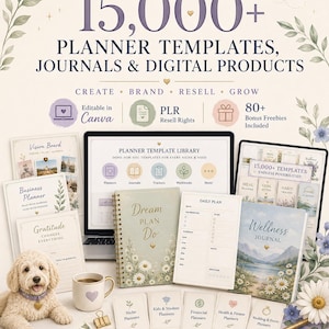 15,000+ Planner Templates Bundle | PLR Digital Products | Editable Canva Planners, Journals, Trackers & Printables