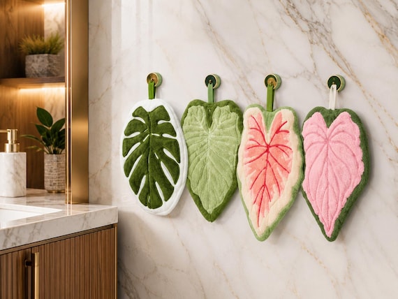 Leaf Shaped Hanging Hand Towel, Coral Fleece, Decorative Kitchen Bathroom Towel