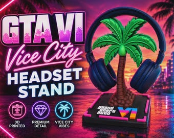 GTA 6 Headphone Stand, Synthwave Gaming Headset Holder, Retro Vice City Inspired Desk Setup