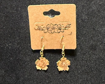 Hand Carved Gilded Flower Earrings – Delicate Metal Blooms, Artisan Jewelry
