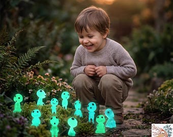 Glow in the Dark Kodama Tree Spirits- 10pcs Miniature Glowing Garden Ornaments, Blue or Green, Japanese Zen Landscape Decor, Resin Figurines