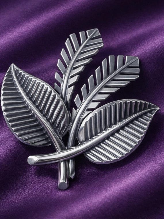 Vintage Rodi Wienenberger Sterling Silver Leaf Cluster Brooch, c. 1930-1940