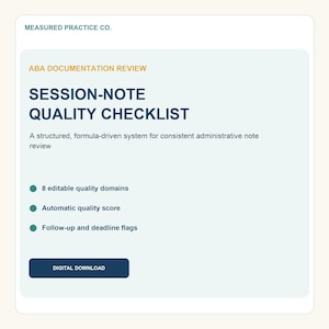 ABA Session Note Quality Checklist, BCBA Documentation Review Tracker