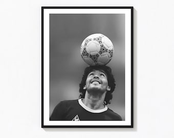 Diego Maradona Football Print, Vintage Fine Art Photography, Motivational Black and White Sports World Cup Soccer Poster, Home Gym Wall Art