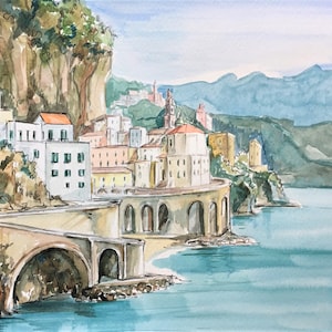 Amalfi Coast, Italy original watercolor giclee print / Europe / travel fine art print/ Handmade souvenir / Travel gift