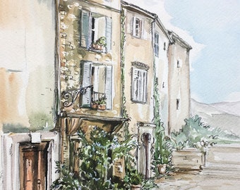 Provence, France original giclee watercolor print/ Europe / travel fine art print/ Handmade souvenir / Travel gift