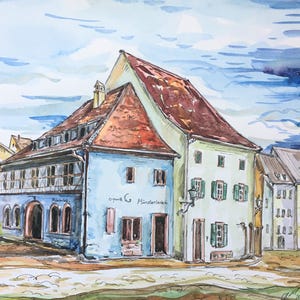 Original Giclee Watercolor print of my watercolor painting of Freiburg, Germany