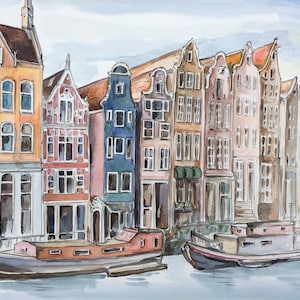 Amsterdam canal, Holland, original watercolor giclee print/ Europe / travel fine art print/ Handmade souvenir / Travel gift