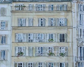 Paris, France Facade/Parisian Cafe /Restaurant Original watercolor painting print /travel gift/Europe