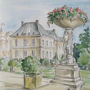 Paris Jardin de Luxembourg/Latin Quater, Frankrijk Originele aquarel gicleeprint/reiscadeau/Europa