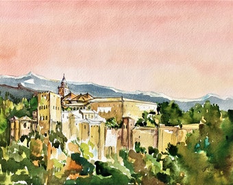 Alhambra, Granada Spain original giclee print / Europe / travel fine art print/ Handmade souvenir / Travel gift